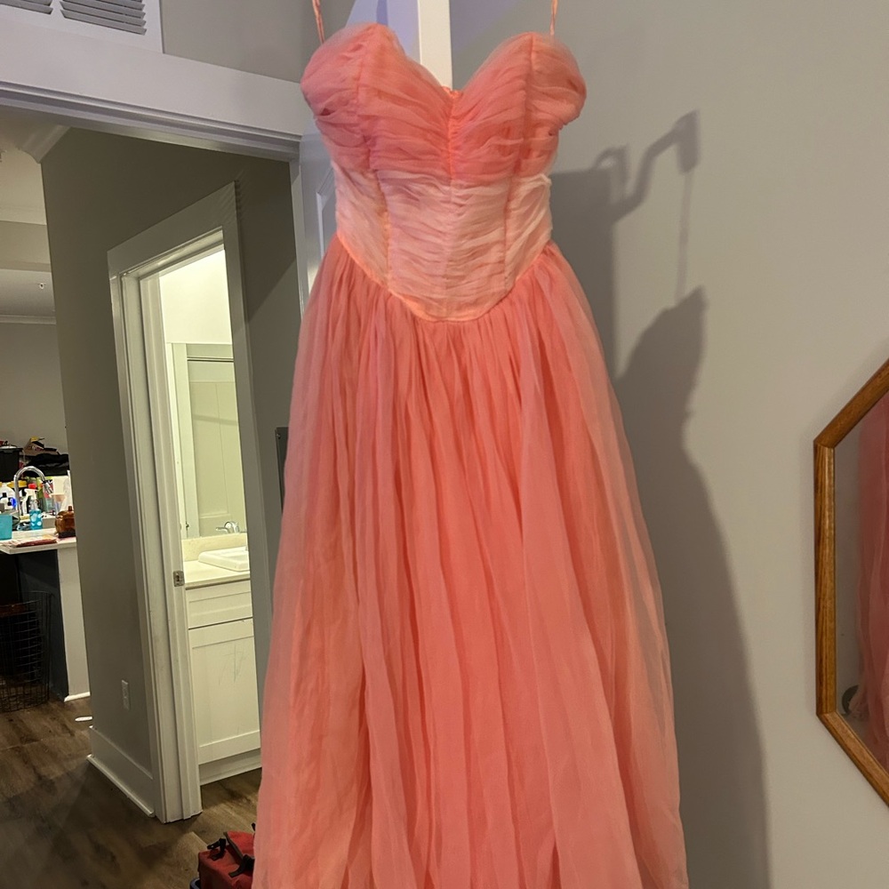 Vintage pink tulle prom dress, sweetheart neckline, handmade, size smallish?